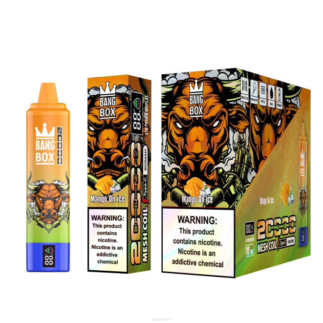 Bang Box Precio 22DR54 mango en hielo | Bang Box Pantalla inteligente de 20000 inhalaciones