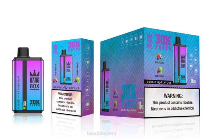 Bang Box Sabores 22DR72 hielo azul razz y uva doble | Bang Box 30000 inhalaciones de dos sabores.