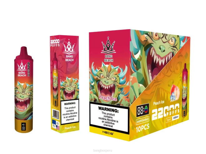 Bang Box Sabores 22DR16 hielo de durazno | Bang Beach Pantalla inteligente de 22000 inhalaciones.