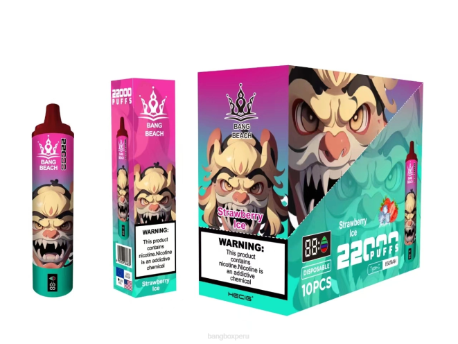 Bang Box Sabores 22DR20 hielo de fresa | Bang Beach Pantalla inteligente de 22000 inhalaciones.